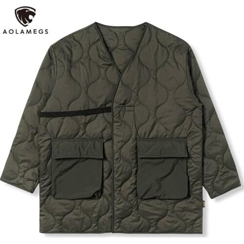 Aolamegs Winter Jackets Men Outerwear Warm Oversized Coats Japanese Style Simple Casual Jacket Pocket Mens Clothing Streetwear