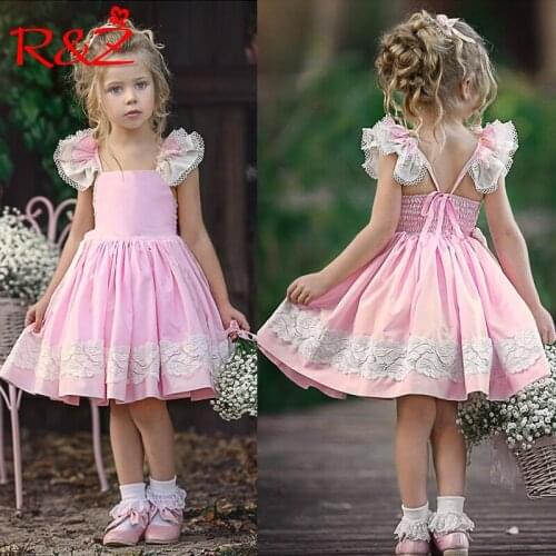 R&Z 2019 summer new European and American style girls dress small flying sleeves lace embroidery princess dress