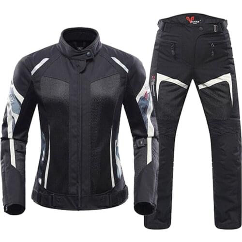 DUHAN Women Motorcycle Jacket Summer Breathable Mesh Moto Jacket Protective Gear Motorcycle Suit Motorbike Clothing Set Black