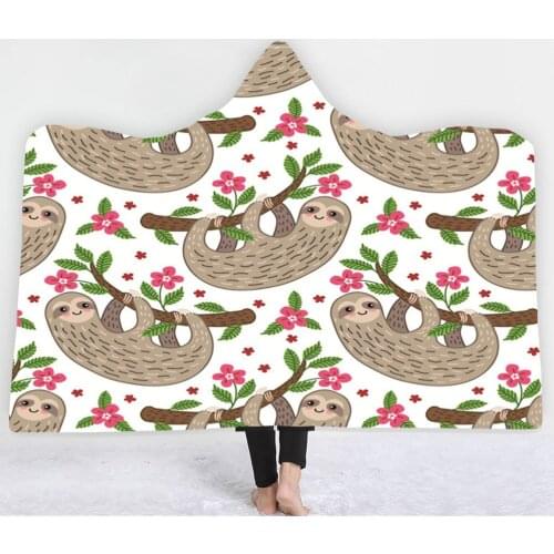 Cartoon Sloth Sherpa Fleece Blanket Animal Wearable Hooded Throw Blanket Home Office Travel Plush Throw Blanket 150x200cm