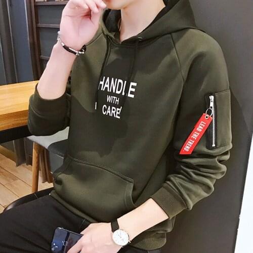 Ymwmhu Handle with I Care Letter Printed Men Sweatshirt Long Sleeve Hooded Autumn Clothes Streetwear Casual Zipper Hoodie Men