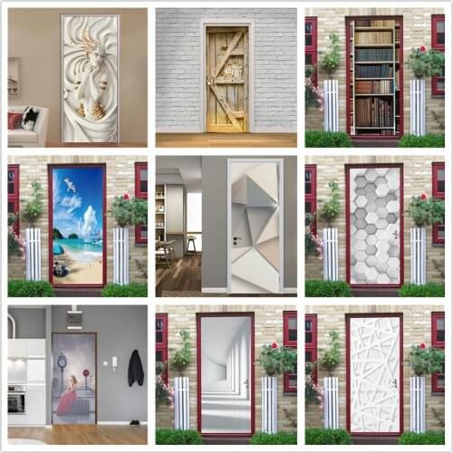 Light Geometry Door Sticker Self Stick Vinyl DIY Waterproof Wallpaper On The Doors Home Decor Renovation Wall Art Mural Decals