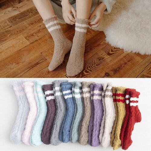 Socks Women Bed Socks Striped Fluffy Warm Winter Girls Gift Soft Floor Home Accessories Funny Socks Thick Warm Sleeping Socks
