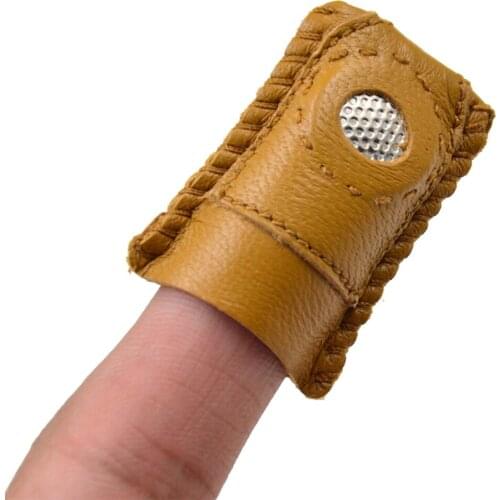 New Arrival Handmade Patchwork Faux Leather Thimble Finger Sets With Metal Tip DIY Sewing Tools Hand Needlework Accessory