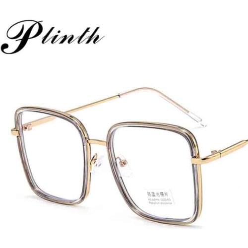 Anti Blue Light Square Women Glasses Frames Retro Metal Big Glasses Frame High Quality Fashion Female Flat Mirror AG01