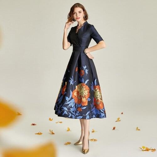 Tailor shop V-neck navy luxur mid-length dress slim banquet brocade dress mother of the bride dresses plus size wedding dress