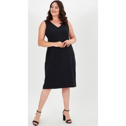 New Season Fashion Plus Size V Neck Sleveeless Dress Natural Viscose Soft Elastic Fabric