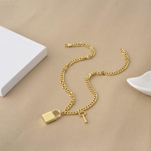 Hollow key lock pendant thick chain necklace female key lock Pendant Necklace
