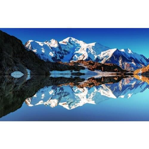 Living room home wall decoration fabric poster France Alps Mont Blanc white mountains lake reflections mirror Canvas