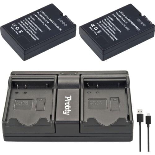 PROBTY 2pcs EN-EL14 EN EL14 Camera Battery + USB Dual Charger For Nikon DF D90 D300 D5300 D5200 D5100 D3300 D3200 D3100 P7800