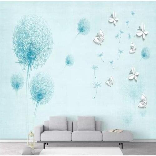 Simple hand-painted butterfly dandelion TV background wall professional production mural wholesale wallpaper poster photo wall