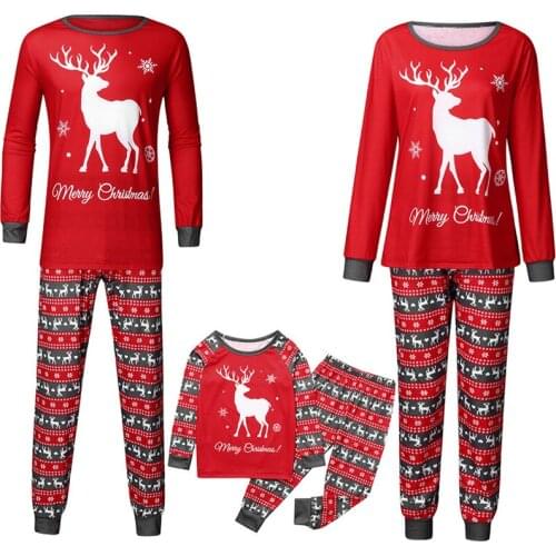 Family Matching Outfits Christmas Pajamas Set Reindeer Snowflake Print Long Sleeve Top + Elastic Waist Pants Sleepwear Mom Kids