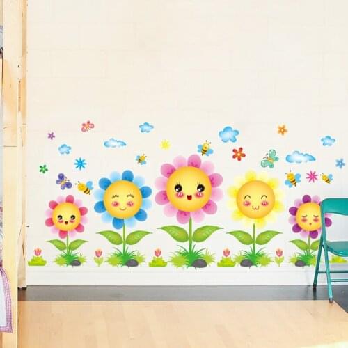 [shijuekongjian] Sunflowers Wall Stickers Vinyl DIY Plant Wall Decals for Living Room Kids Bedroom Nursery House Decoration