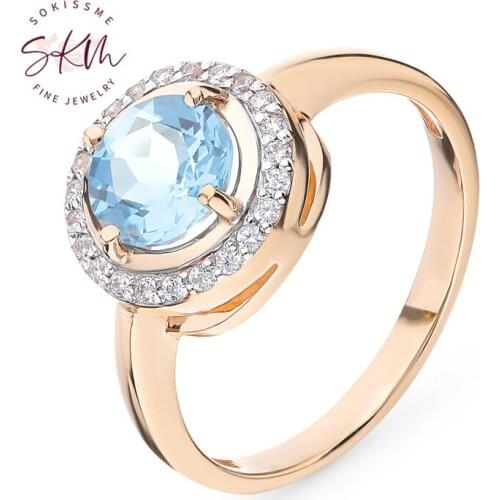 SKM flower topaz rings 14k rose gold rings for women trnedy Engagement rings designer Promise Luxury Fine Jewelry
