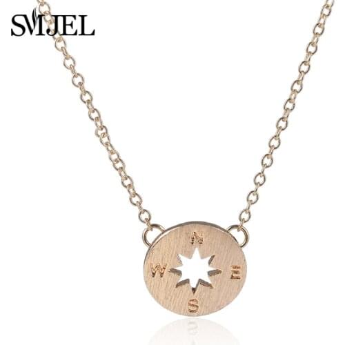 SMJEL New Punk Compass Rose Charms Necklaces for Women Delicate Engraved Necklaces College Student Graduation Gifts N089
