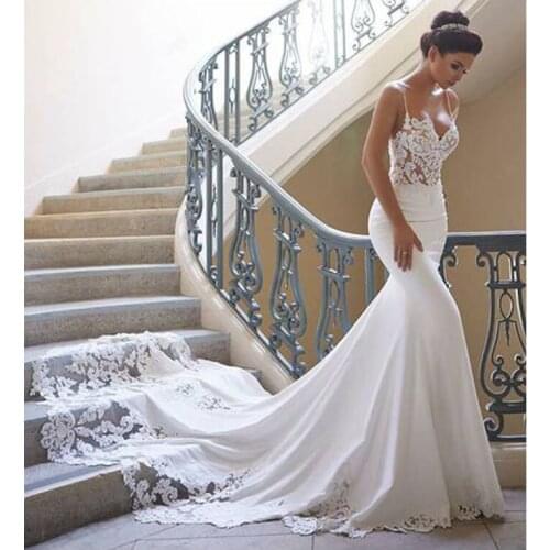 Mermaid Wedding Dress Spaghetti Straps 2020 Vestidos De Novia Vintage Lace Sweetheart Neck Bridal Gown Backless Wedding Gowns