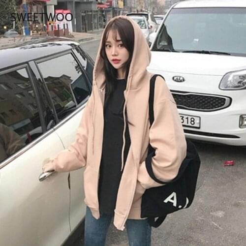 Zip Up Sweatshirt Winter Jacket Clothes Oversize Hoodies Women Plus Size Vintage Pockets Long Sleeve Pullovers