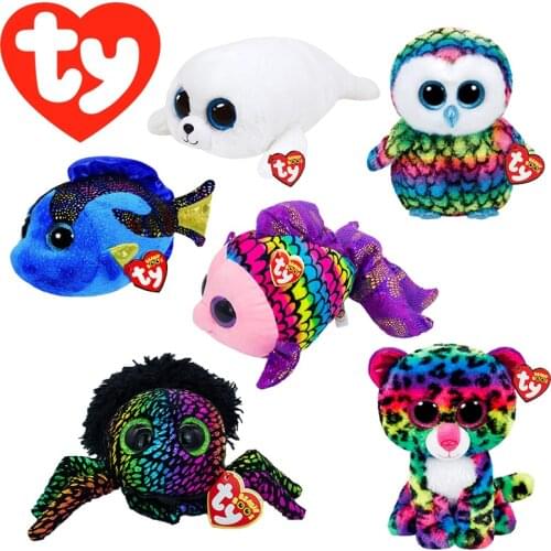 Ty Beanie Boos Big Eyes 6" 15 cm Cute Spider Fish Owl Leopard Colorful Series Soft Plush Toys Collection Bedroom Decor Kids Gift