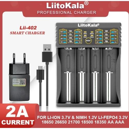 Liitokala Lii-100 Lii-202 Lii-402 1.2V 3.7V 3.2V 3.85V AA /AAA 18650 18350 26650 10440 18350 NiMH lithium battery smart charger