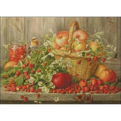 Fruit Apples with Strawberries Cross Stitch Kits Top Quality Embroidery Needlework DIY 14CT Unprinted Handmade
