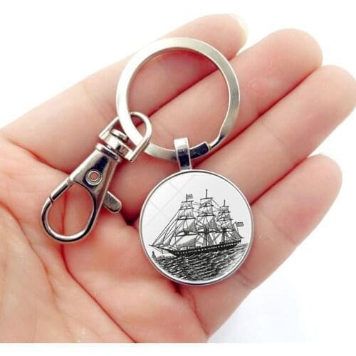 WG 1pc Retro Ancient Sailboat Keychain Keyring Pendants Time Gem&stone Keyring For Women Bag Pendant Jewelry