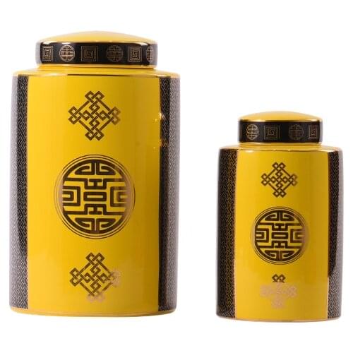 Home Yellow Ceramic Storage Jar Decorations Living Room Entrance Antique Shelf Crafts Ornaments