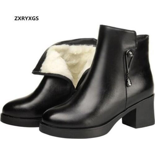Full Cowhide Full Wool Warm Winter Boots Women Snow Boots 2020 New Fashion Rhinestone One Fur Warm Boots Women Boots Thick Heel