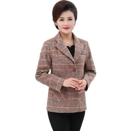 Leisure lattice Ladies blazer Spring autumn Large size 5XL blazer women elegant trend Small suit Tops Middle age clothing 1188