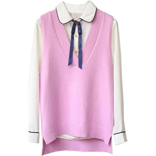 2020 Women Sweater Spring Autumn Wool Vest Sleeveless V-Neck Knitted Vests Long Sections Poullover Vest Female Jumper Pull Femme