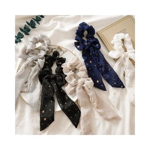 Star Chiffon Bowknot Ponytail Ribbon Large Intestine Circle Womens European and American Tie Hair Three Hair Circle Jewelry
