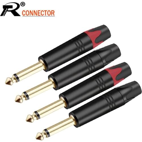 10pcsPCS Mono Jack 6.35MM Connector 1/4 Inch 6.3MM Male Plug Soldering Wire Connector Gold Plated Brass Microphone Plug Connecto