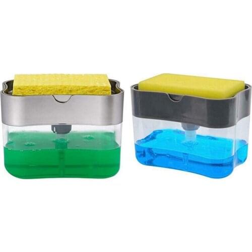 2-in-1 Sponge Rack Soap Dispenser Soap Pump & Sponge Caddy Bathroom Kitchen Organizer Household Cleaning Accessories