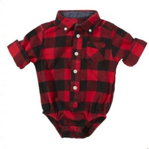 2021 New Infant Clothing Red Plaid Shirt Little Triangle Romper Baby Girl Clothes Plaid Baby Boy Clothes New Born Baby button