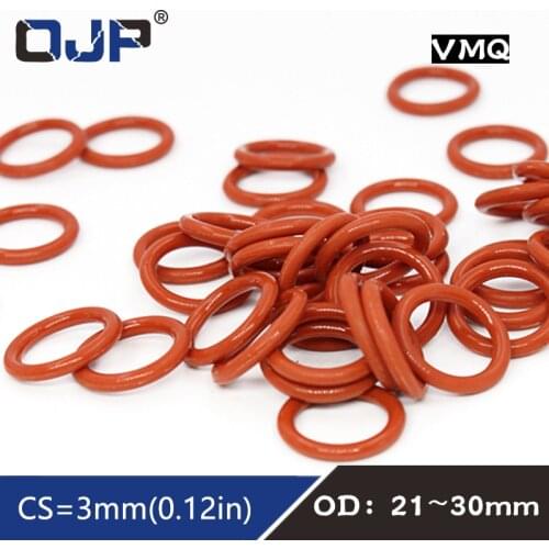 5PCS/lot Red Silicon Rings Silicone O ring OD21/22/23/24/25/26/27/28/29/30*3mm Rubber O-Ring Seal Good elasticity Gaskets Ring