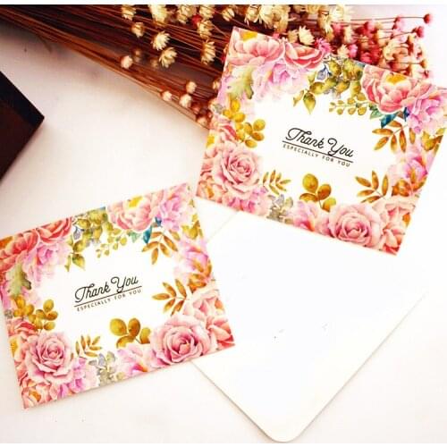 50pcs thank you pink rose style multi-use as Scrapbooking invitation DIY Decoration party gift card message card