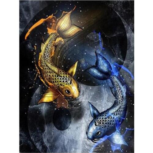 5D Diamond Painting Full Circle Fish Couple Embroidery Cross Stitch Mosaic Picture Home Decoration FC428