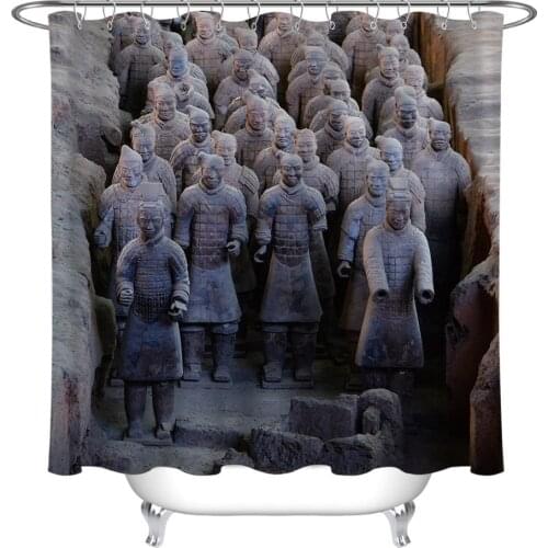 72'' Warrior Figures Terracotta Army Customized Bathroom Waterproof Fabric Shower Curtain Polyester 12 Hooks Bath Accessory Sets