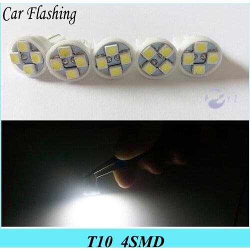 Car Flashing 50 Pcs T10 4SMD Car Led 1210 3528 Wedge Lights 12v W5W 4LED Auto License Plate Bulbs Turn Signal Lamps 4 Smd White