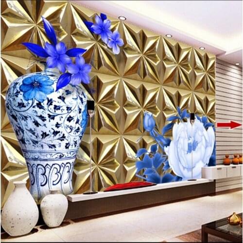 Beibehang Large custom any size mural wallpaper 3D relief golden wall vase roses living room bedroom tv background wallpaper