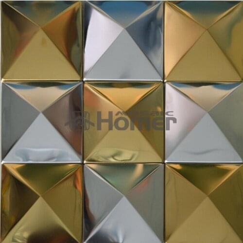 Free shipping, big pyramid 100x100mm silver golden mixed stainless steel metal mosaic tile pyramid desgin