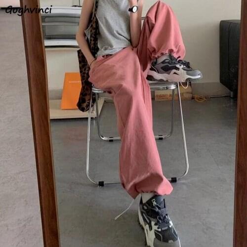 Casual Pants Women Pink Loose Spring Full Length Student Harajuku Sweet All-match Feminine Basic Soft Chic Streetwear Popular