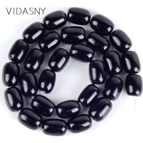 Natural Mineral Gem Barrel Type Black Agates Beads For Jewelry Making 10*14mm 28pcs Spacer Beads Diy Bracelet Accessories 15