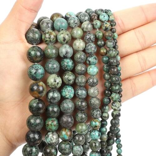 Natural Stone Beads African Turquoise Round Loose Beads for Jewelry Making Needlework Bracelet DIY 4-12 MM