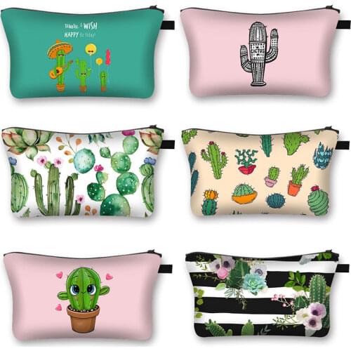 Cute Cactus 3D Printing Cosmetic Bag Girl Fashion Makeup Case Portable Cactus Lady Storage Bag Cosmetic Bag