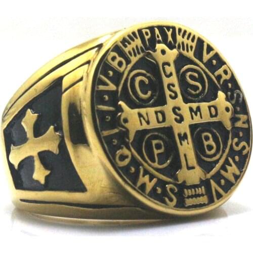 CSPB CSSML NDSMD Saint Benedict of Nursia 316L Stainless Steel Catholic Church Christianity Jesus Exorcism Cross Ring
