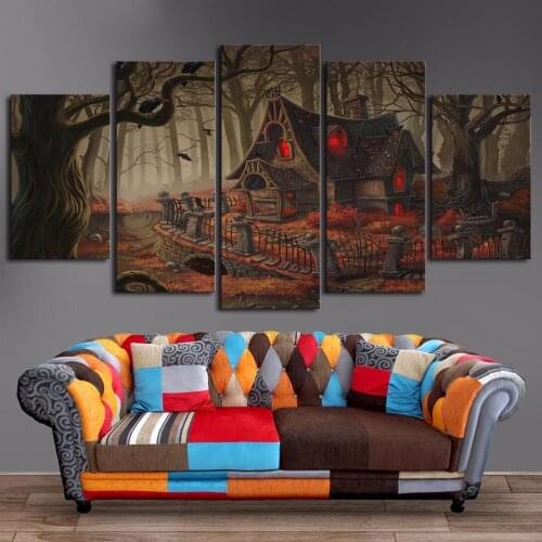 Home Decoration Posters Framework Living Room 5 Panel Halloween Terrorist Castle Modern Wall Art Pictures HD Printed Painting