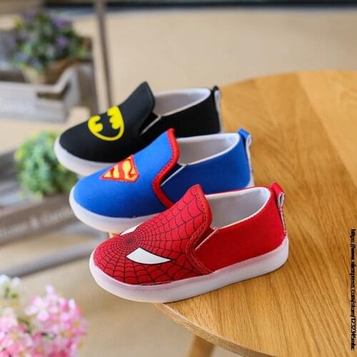 Disney Brand SpiderMan kids shoes boys girls led luminous Toddler sport sneakers baby children kids casual PU sneakers
