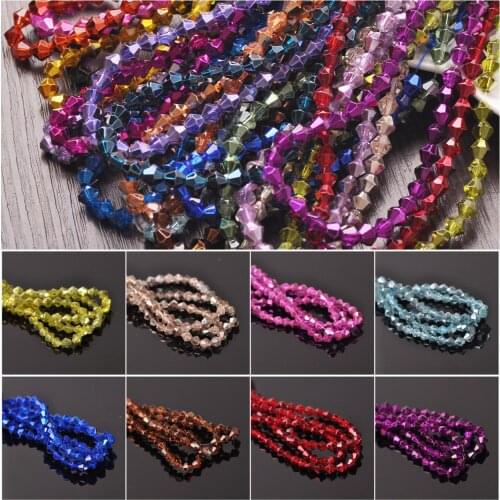 3mm 4mm 6mm Half Metallic Color Bicone Faceted Crystal Glass Loose Spacer Beads Wholesale Lot for Jewelry Making Findings DIY