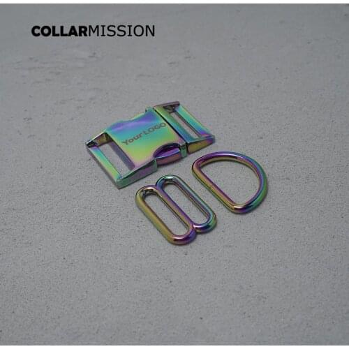 Engraving Buckle (Metal Buckle+ Adjust Buckle+ D Ring) For Backpack 30mm Webbing Rainbow Accessory DIY Handmade Pet Collar