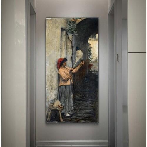Canvas Oil Painting William Waterhouse"A Neapolitan Flax Spinner"Wall Aesthetic Backdrop Decoration Western Art Decor Poster